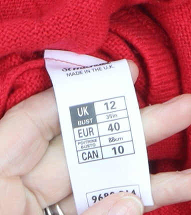 Marks and Spencer Women Red Lambswool Long Sleeve Cardigan Size 12