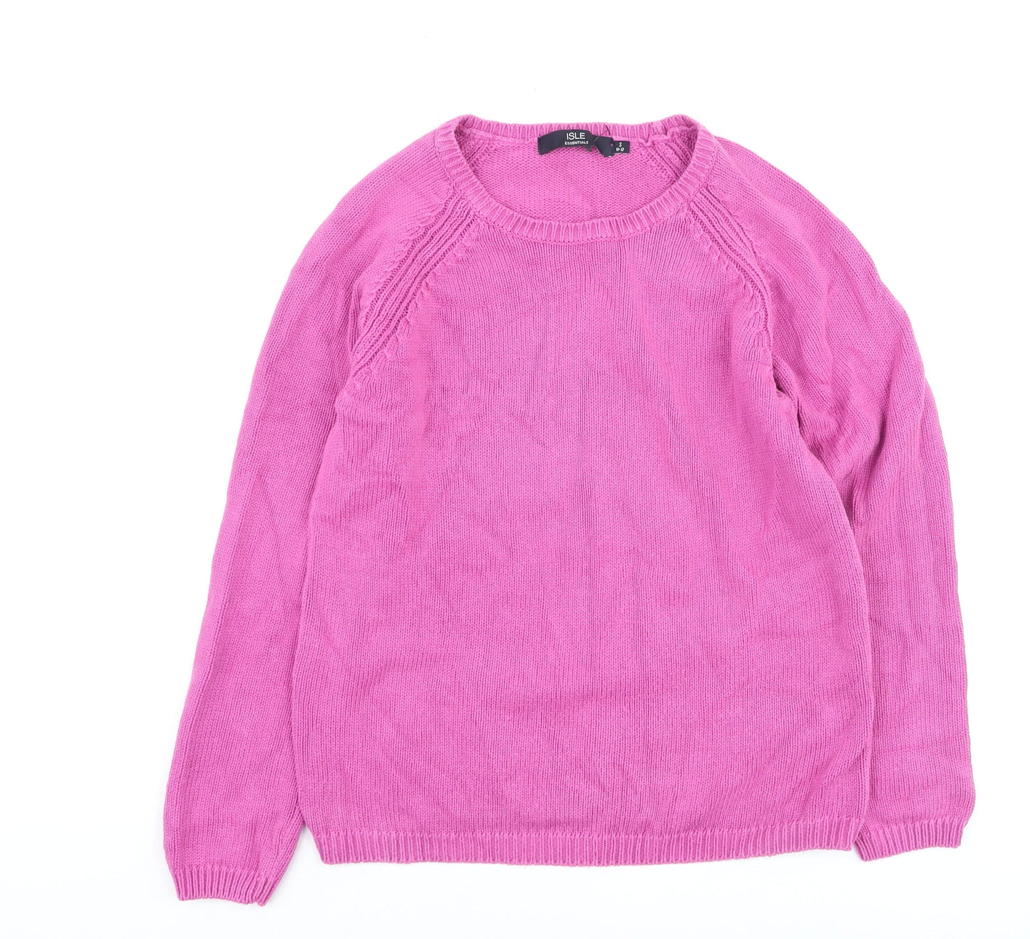ISLE Essentials Women's Pink Cotton Crew Neck Jumper Size S 10-12
