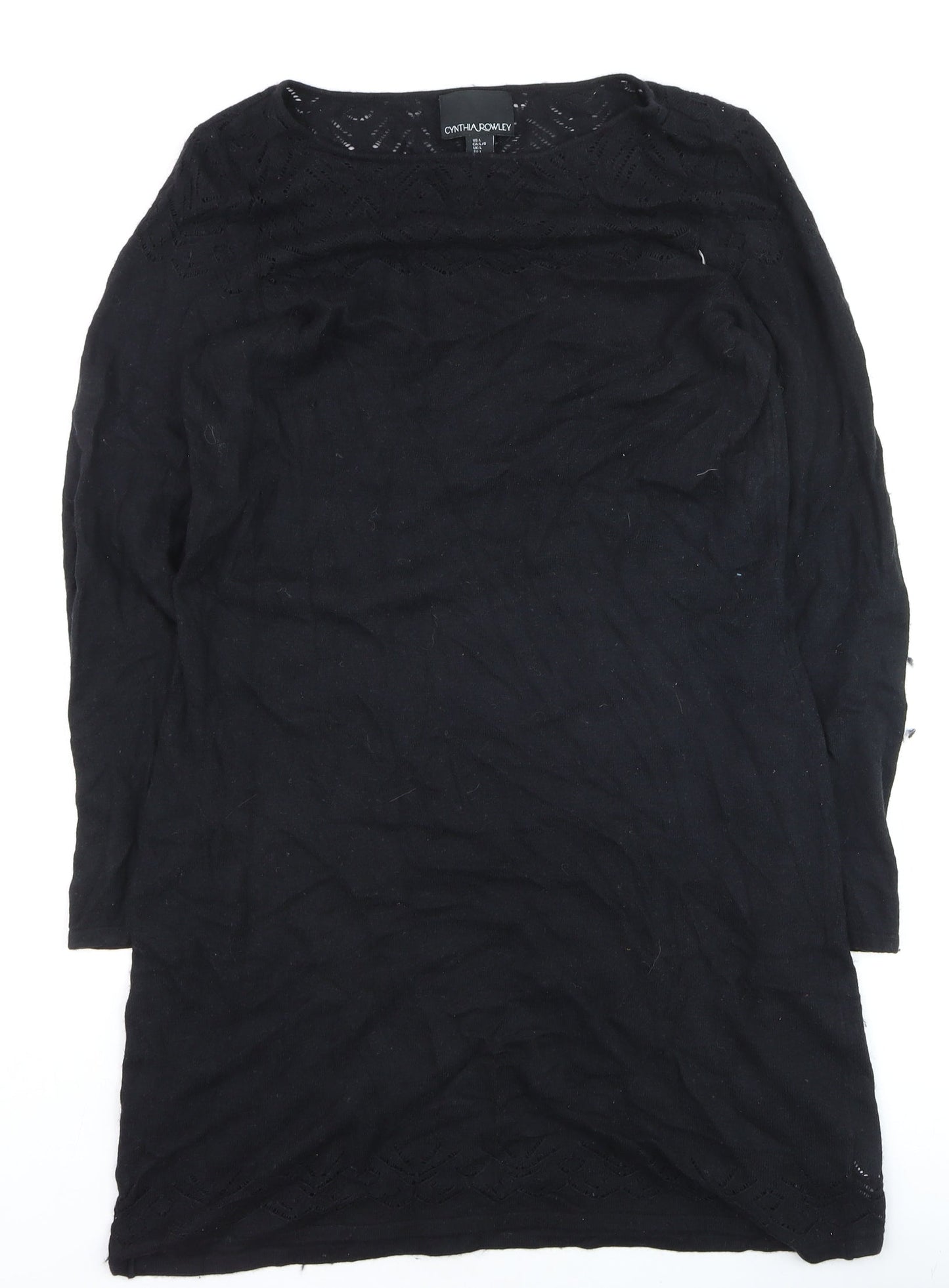Cynthia Rowley Women’s Black Knit Shift Dress Size L Long Sleeve