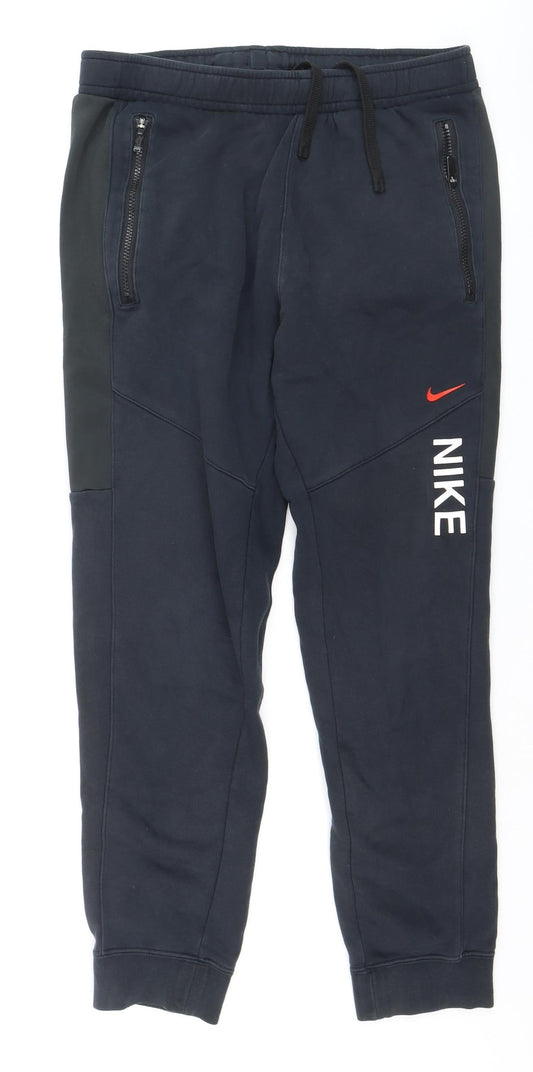 Nike Men's Black Jogger Trousers M Regular Fit Fleece Zip Pocket