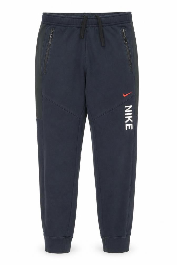 Front view of Nike Men's Black Jogger Trousers M Regular Fit Fleece Zip Pocket