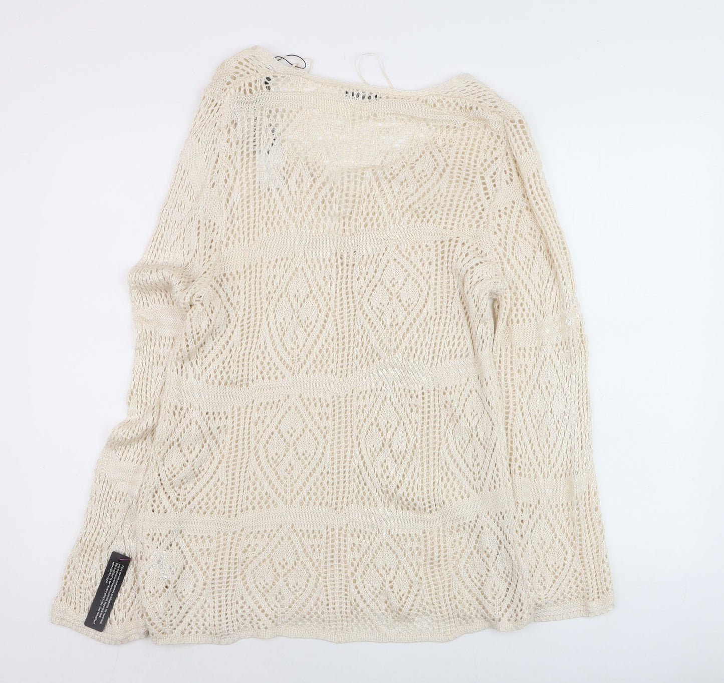 Roman Women Beige Crochet Knit Tunic Blouse Size 14 Spring Top