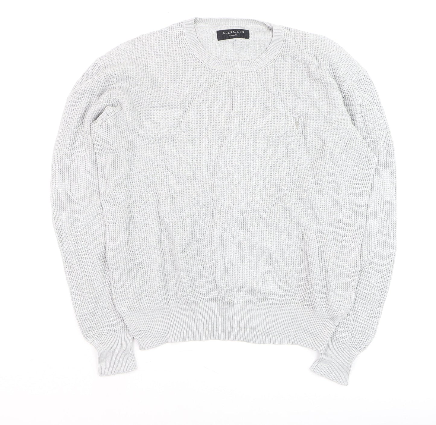 AllSaints Men's Grey Cotton Waffle-Knit Jumper XS