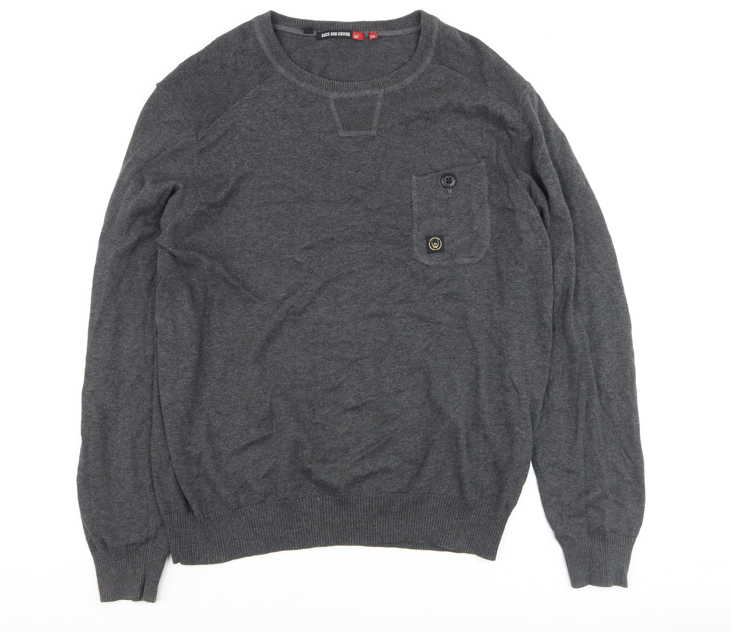 Duck and Cover Men’s Grey 2XL Cotton Crew Neck Pullover Jumper