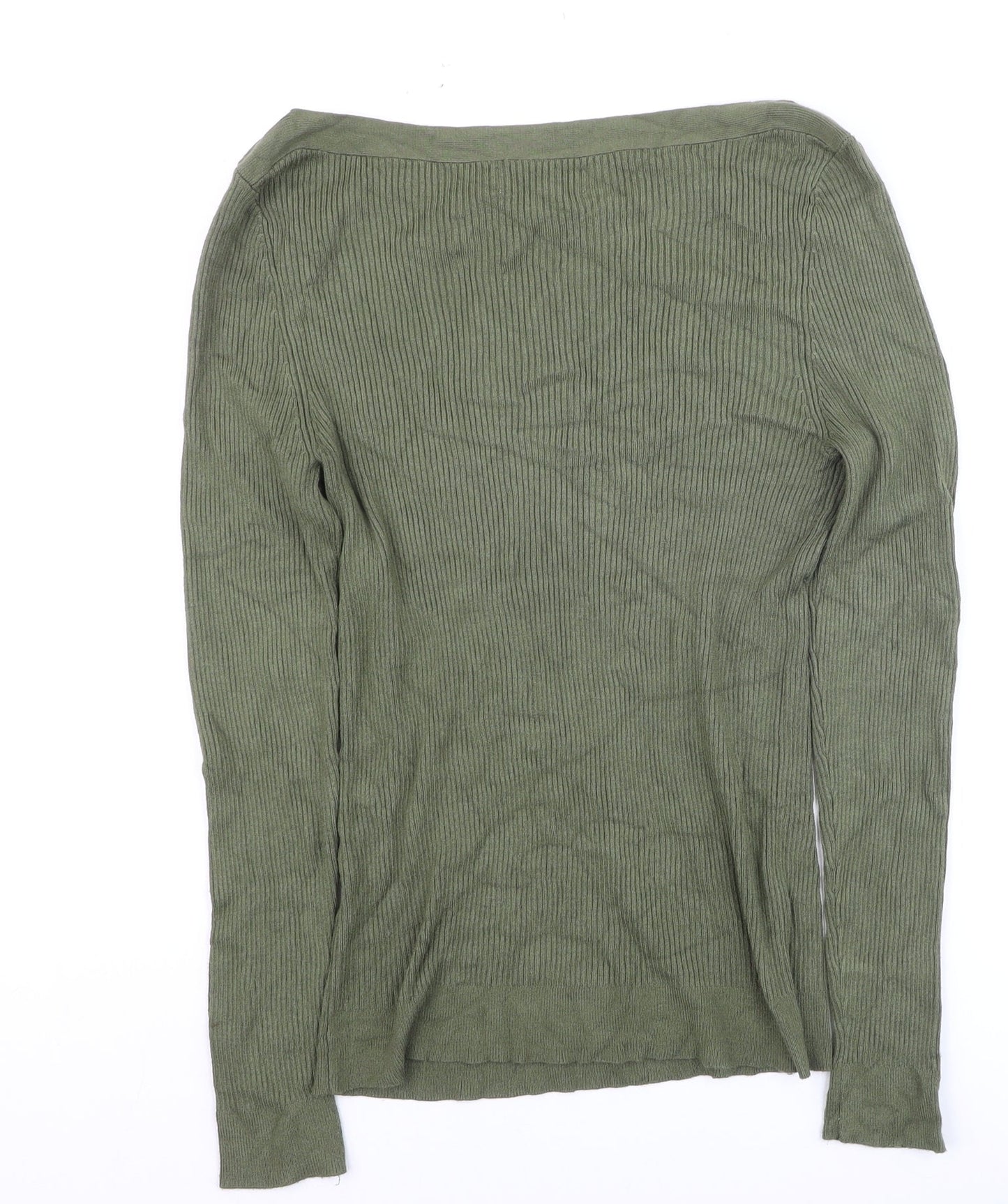 &et Women Green Long Sleeve Ribbed Pullover Knit Jumper Size 16