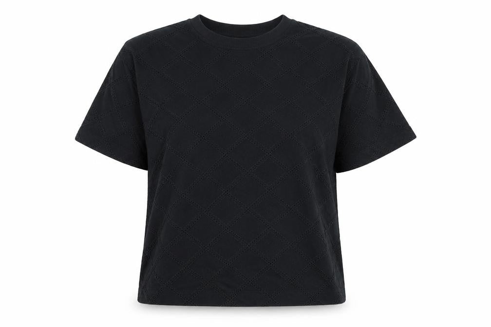 Front view of Marks & Spencer Women’s Black Crochet Cotton T-Shirt, size UK 12