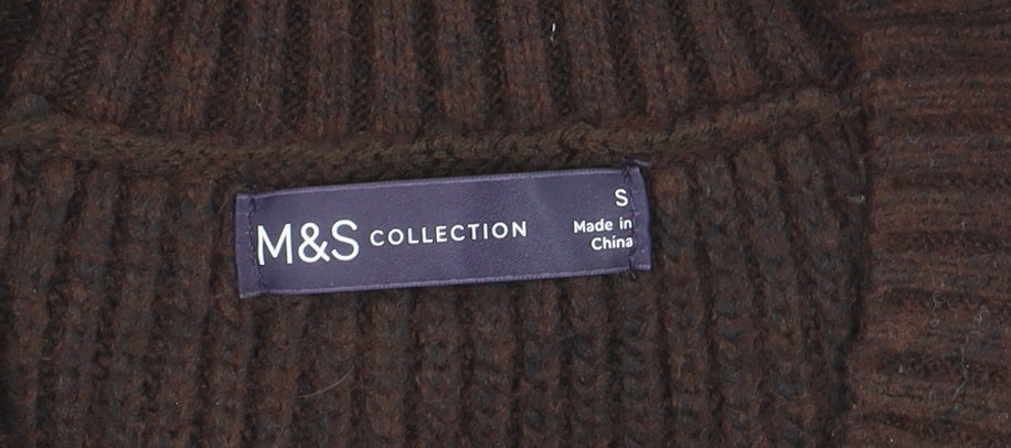 Marks and Spencer Men's Brown Cable-Knit Sleeveless V-Neck Jumper Vest Size S