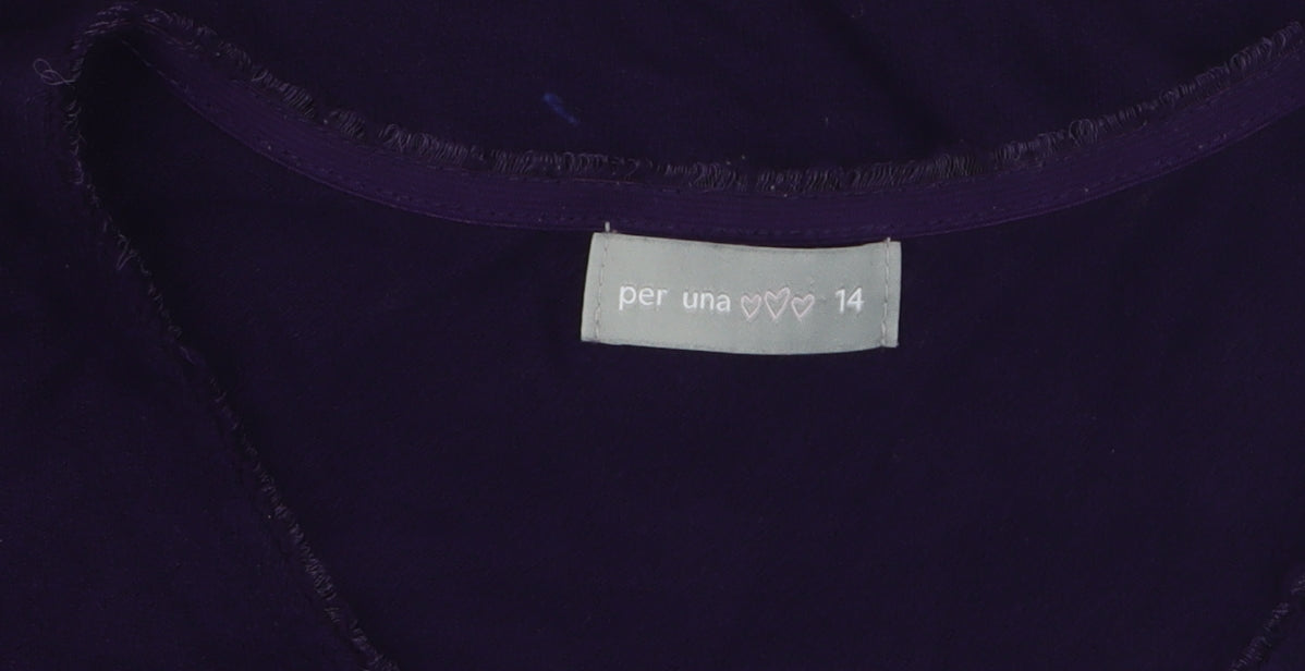 Marks and Spencer Per Una Women's Purple V-Neck Cotton Jumper Size 14