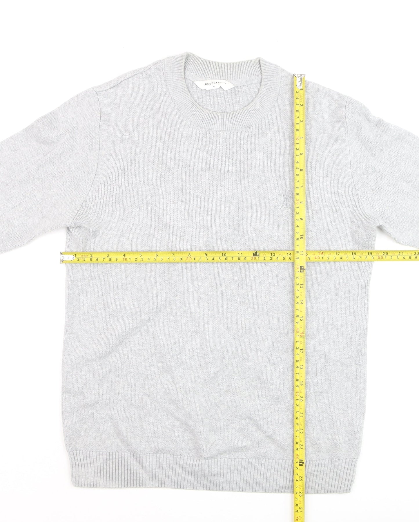 Reserved Men's Grey Cotton Knit Crew Neck Jumper Size M