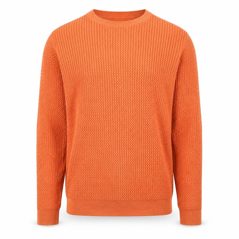 Front view of Kin by John Lewis Men's Orange Cotton Waffle Knit Jumper L