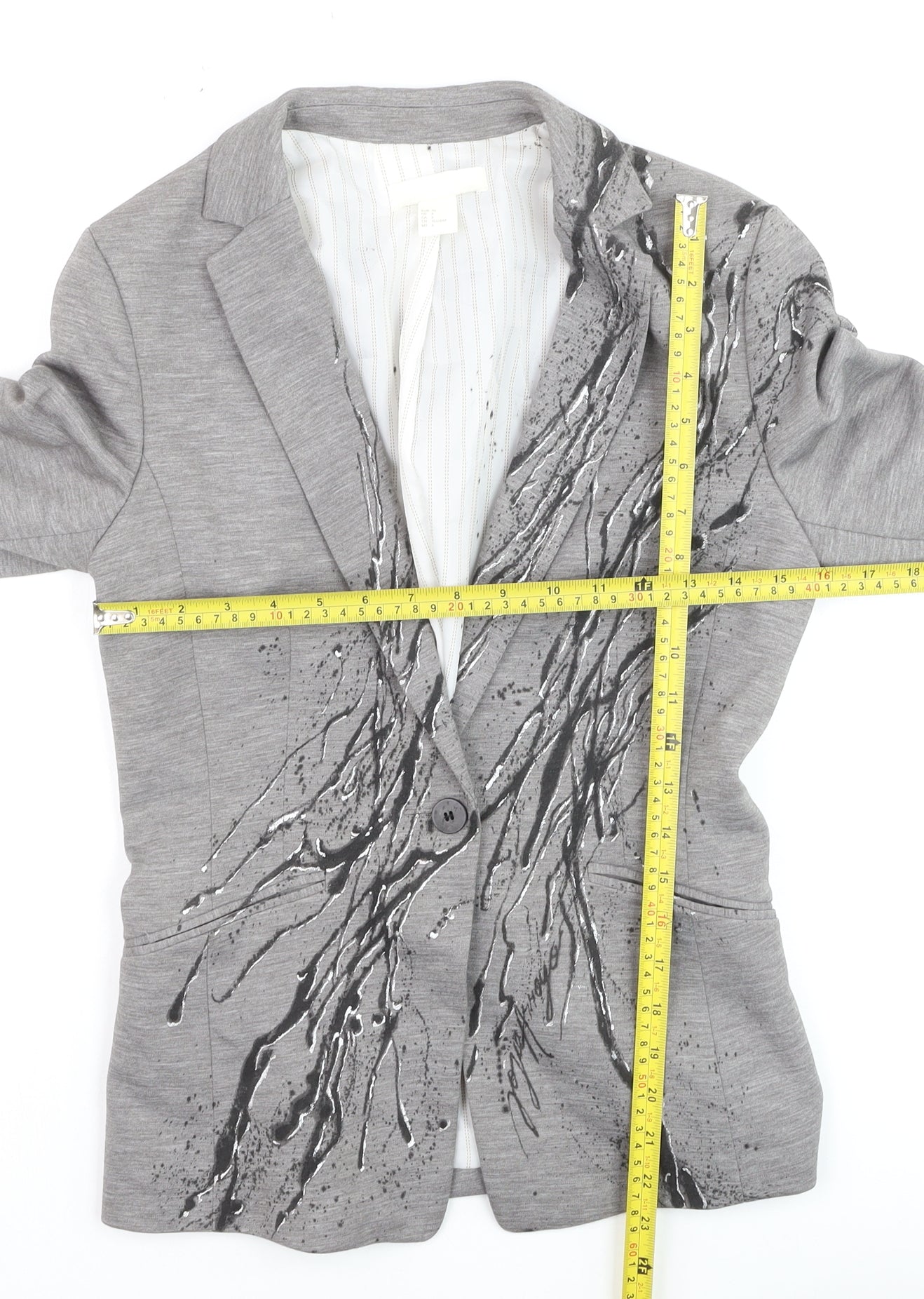 H&M Women’s Grey Abstract Print Single-Breasted Blazer Size 8