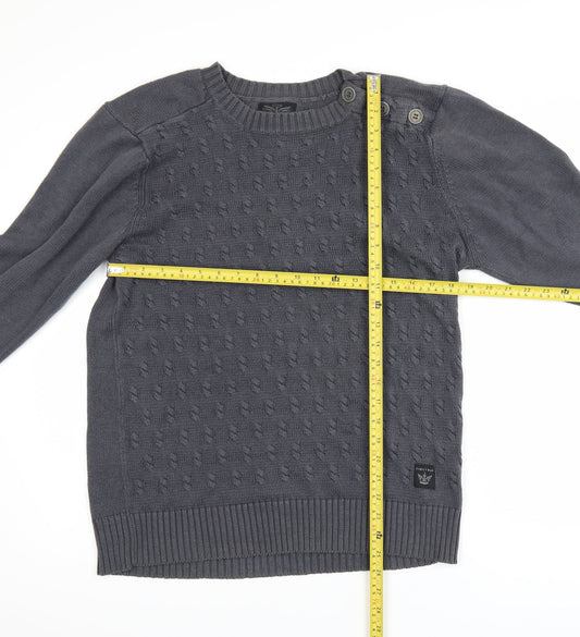 Firetrap Men's Grey Cotton Acrylic Crew Neck Button Jumper M