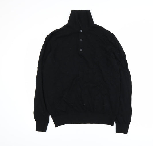 Marks and Spencer Autograph Men's Black Merino Wool Long Sleeve Polo L