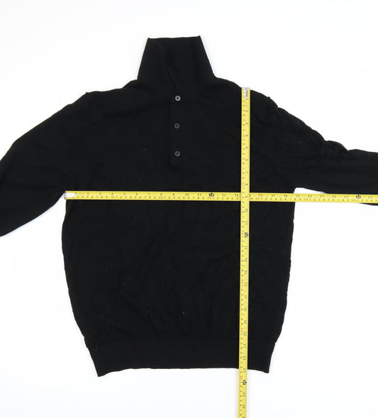 Marks and Spencer Autograph Men's Black Merino Wool Long Sleeve Polo L