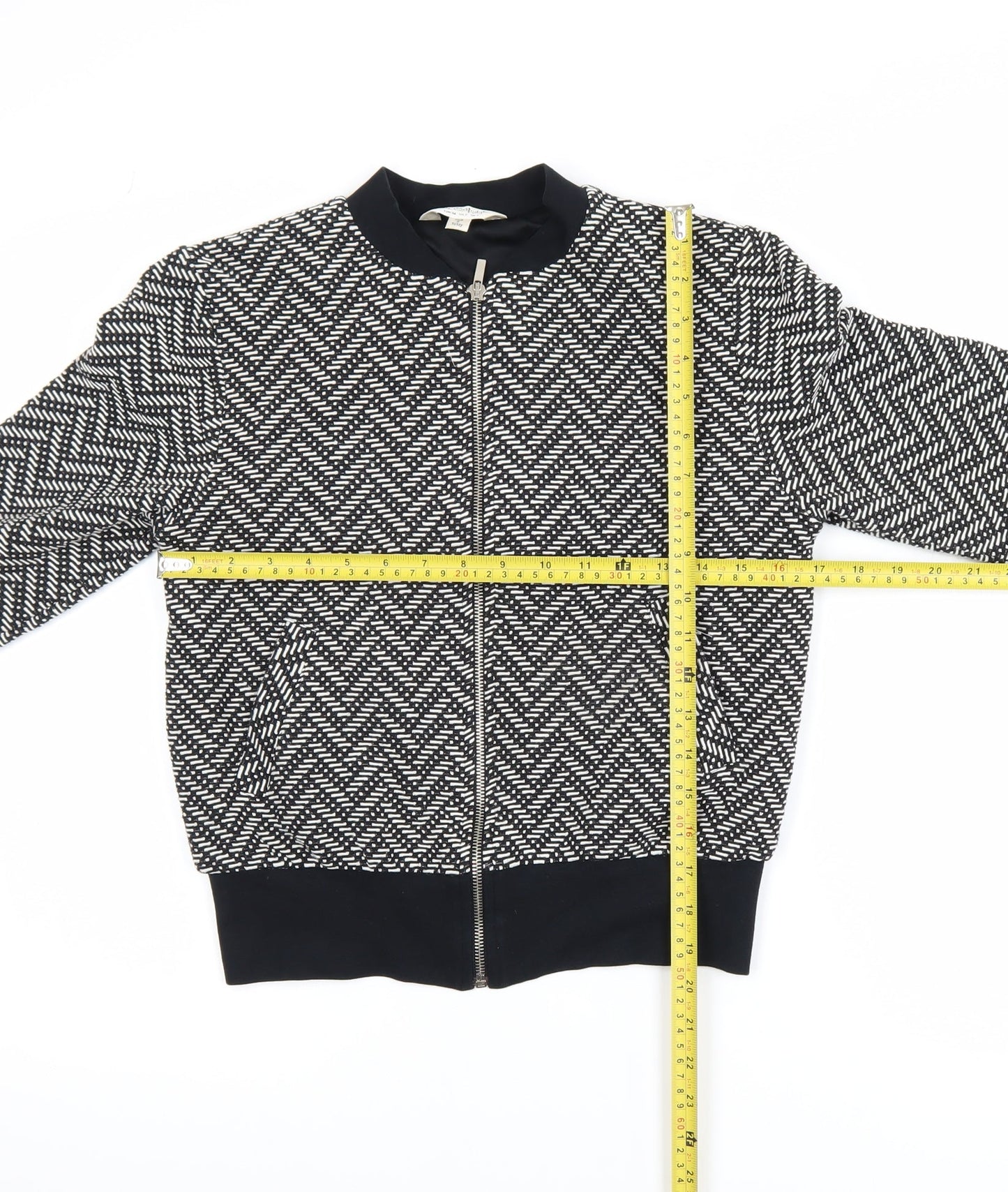 Miss Selfridge Women’s Black Herringbone Bomber Jacket Size 6