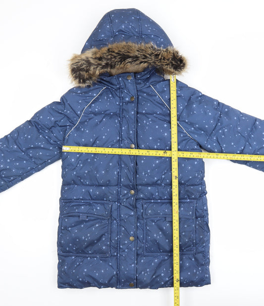FatFace Teens Blue Star Print Hooded Long Puffer Coat 9/10