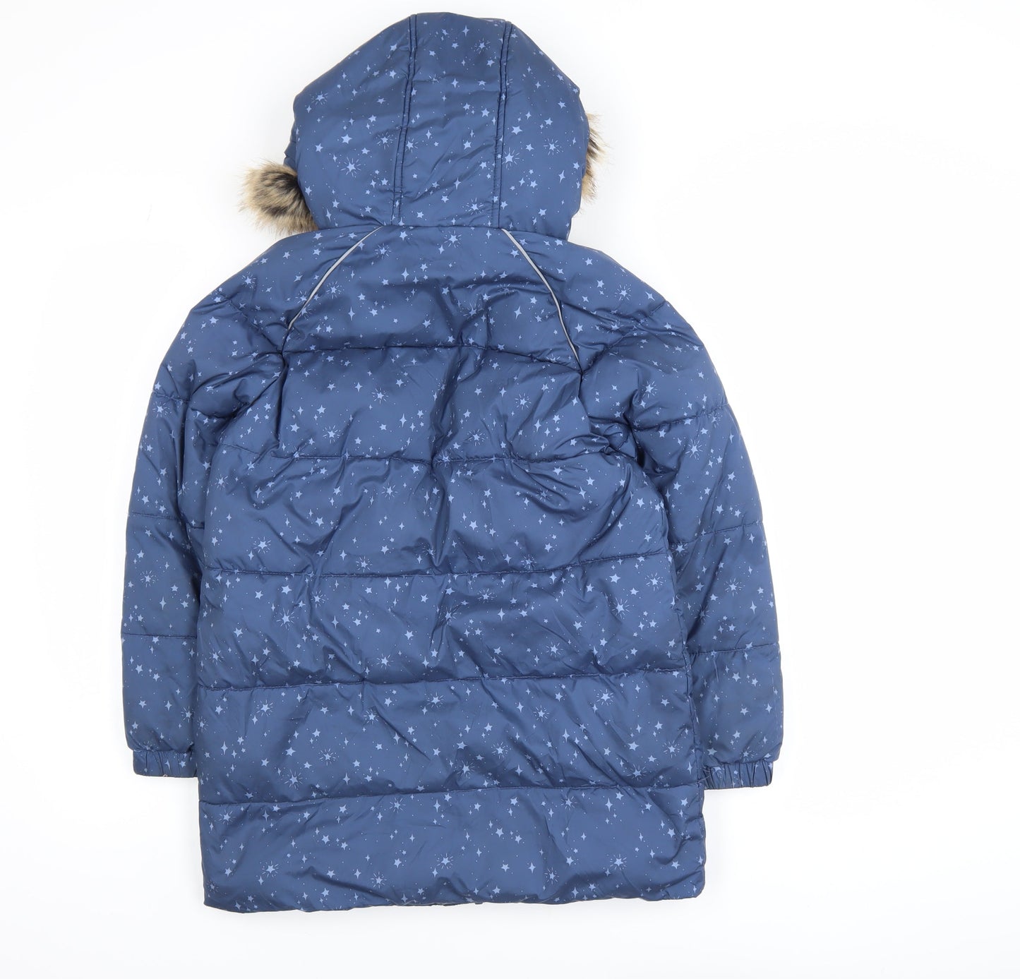 FatFace Teens Blue Star Print Hooded Long Puffer Coat 9/10