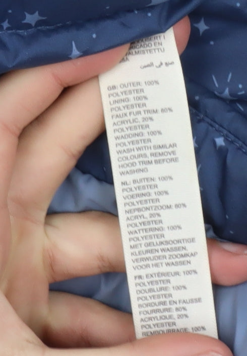 FatFace Teens Blue Star Print Hooded Long Puffer Coat 9/10