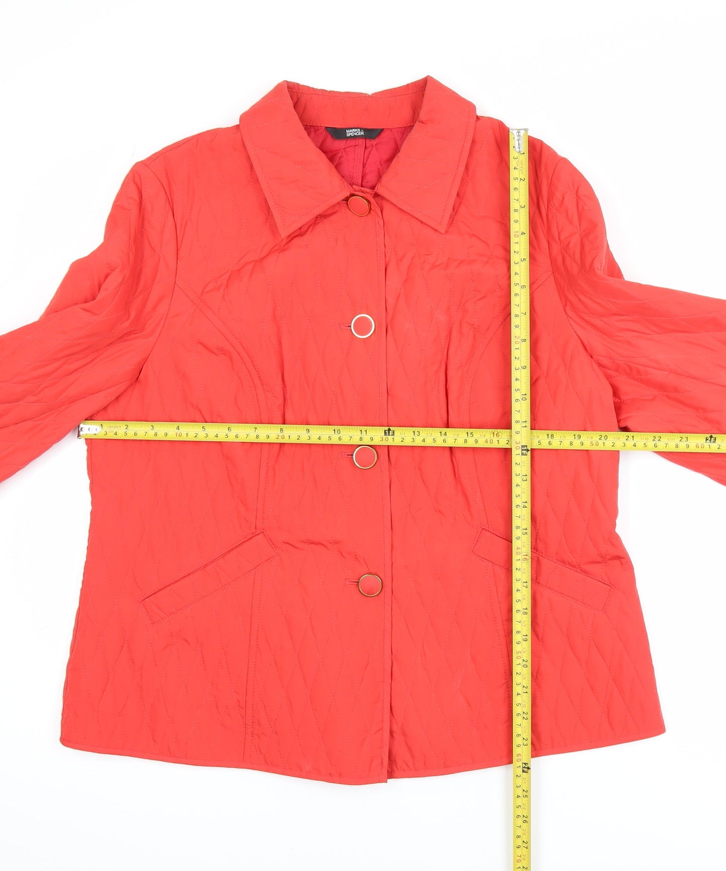 Marks & Spencer Womens Red Quilted Mid-Length Jacket Size 16