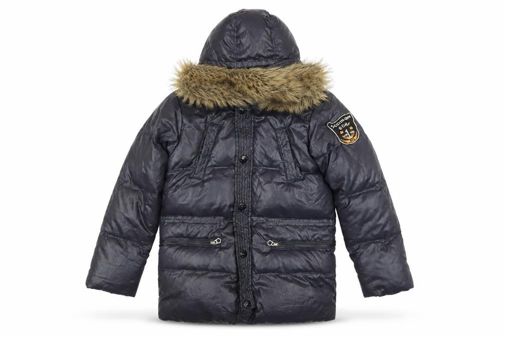 Scotch Shrunk Teens Black Fur Trim Hooded Puffer Coat Size 10