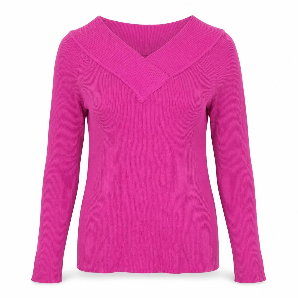 Front view of Marks & Spencer Women Pink V-Neck Long Sleeve Jumper, size 14