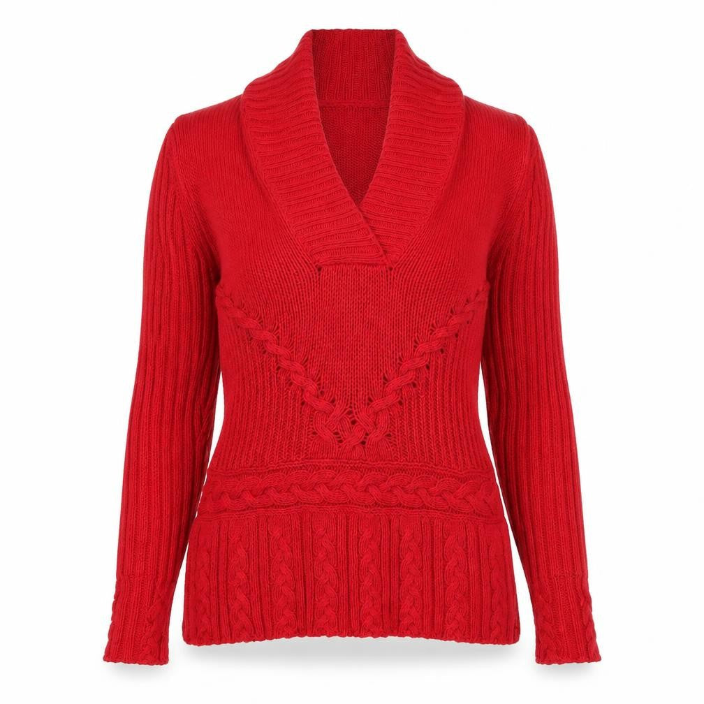 Front view of Old Navy Women's Red Cable-Knit Shawl jumper, size S