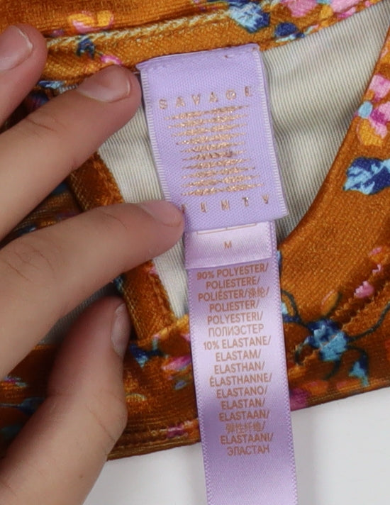 Savage X Fenty Womens Orange Floral Velvet T-Shirt M