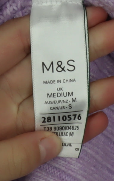 Marks and Spencer Women Purple Roll Neck Ribbed Knit Jumper M