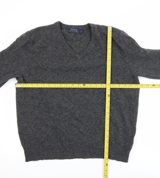 Polo Ralph Lauren Men's Grey Lambswool V-Neck Jumper Size L