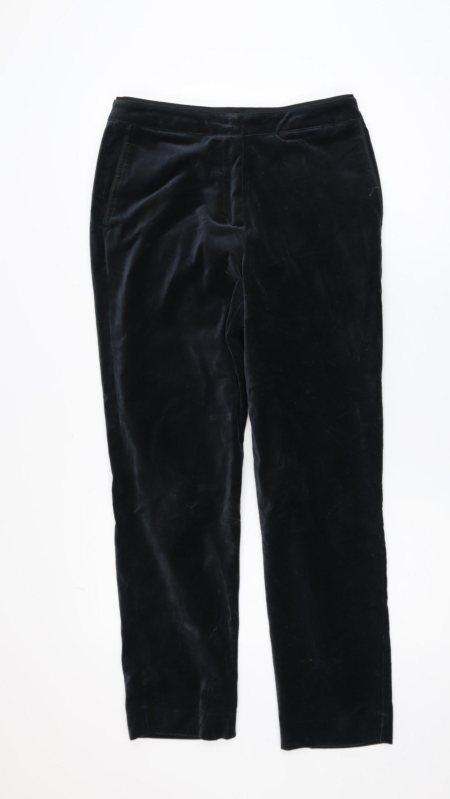 Thought Womens Black Velvet Straight Leg Trousers Size 10
