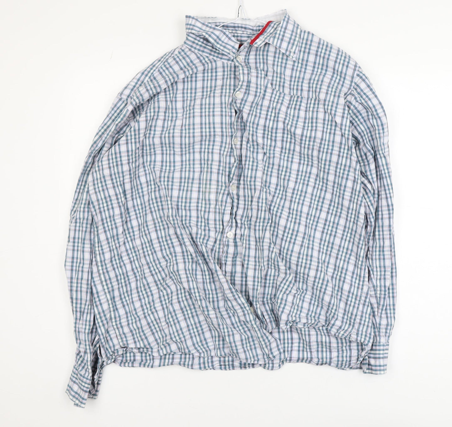 Cotton Traders Men's Blue Check Long Sleeve Button-Up Shirt XL