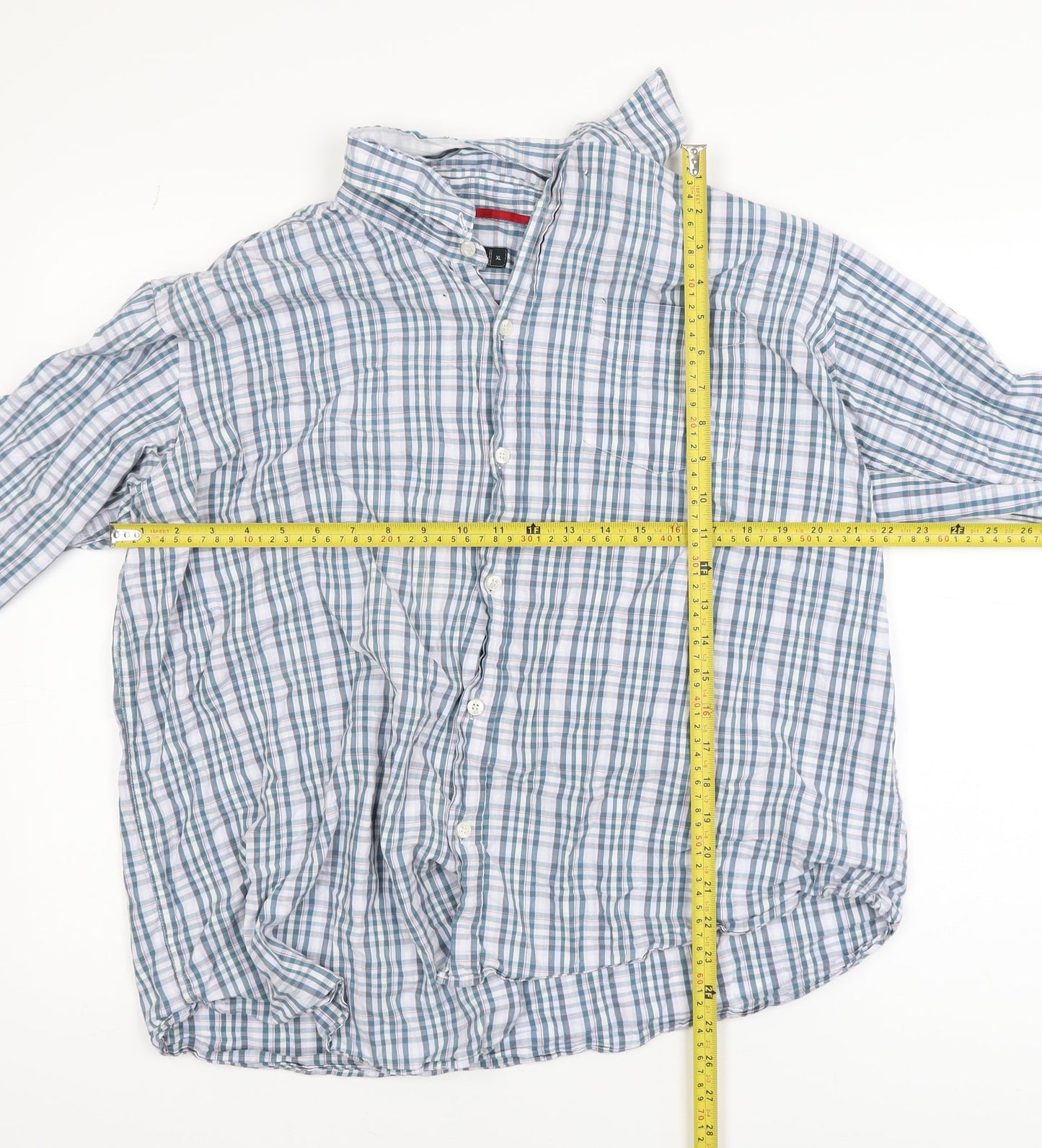Cotton Traders Men's Blue Check Long Sleeve Button-Up Shirt XL