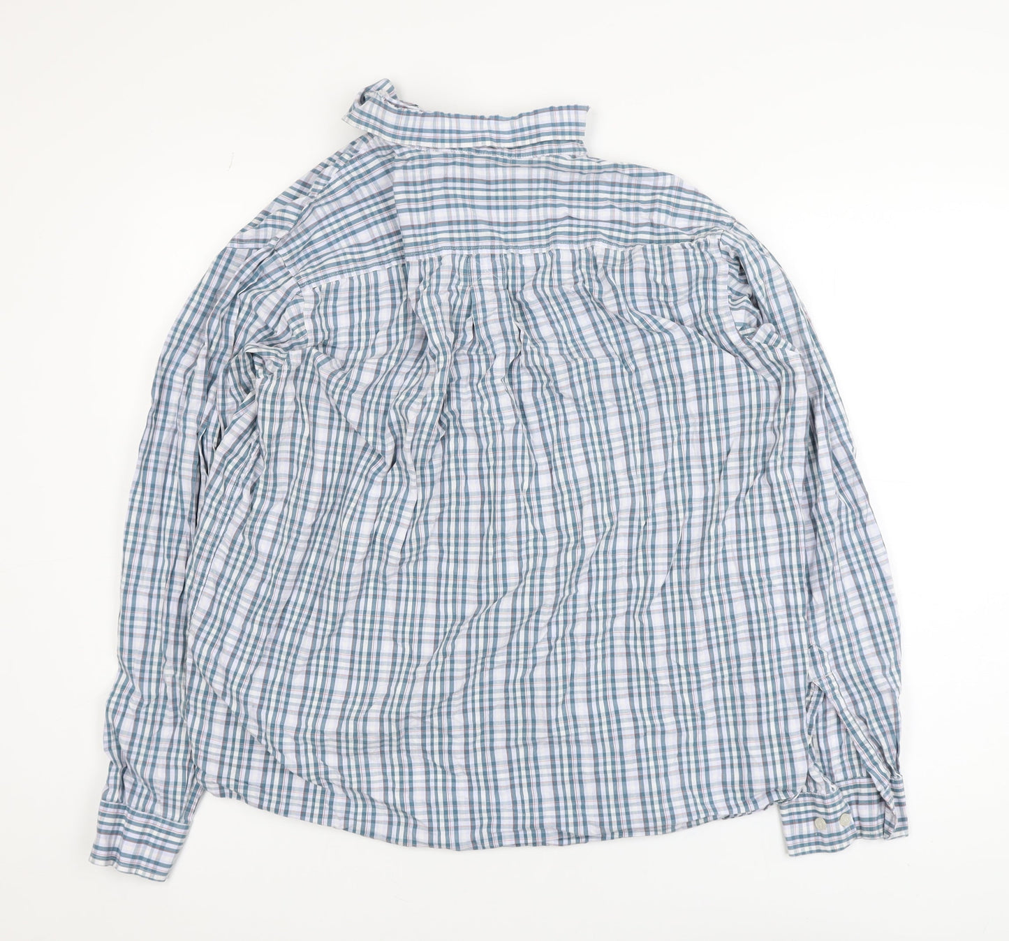 Cotton Traders Men's Blue Check Long Sleeve Button-Up Shirt XL