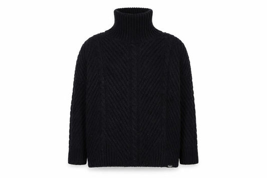 Superdry Women Black Roll Neck Cable-Knit Jumper Size 10