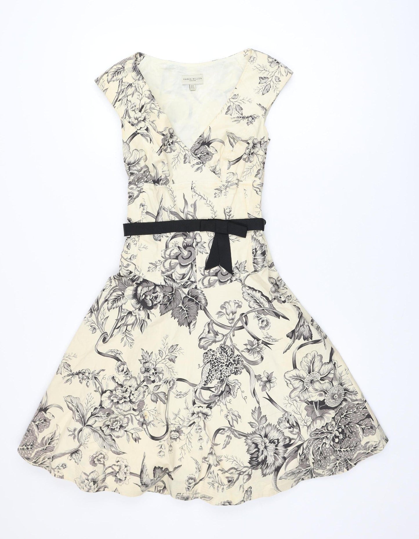 Karen Millen Women’s Beige Floral Fit & Flare Dress Size 8