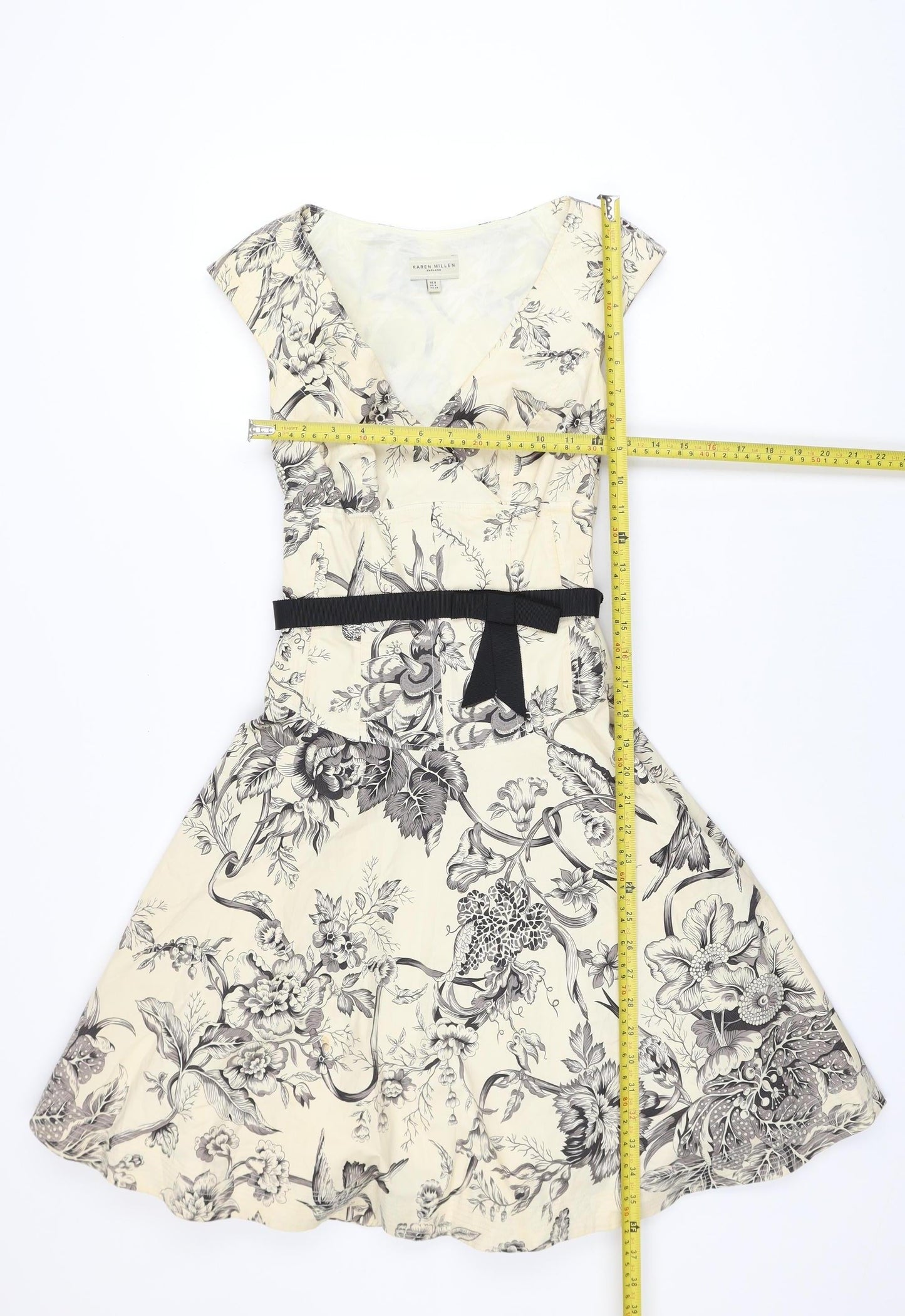 Karen Millen Women’s Beige Floral Fit & Flare Dress Size 8