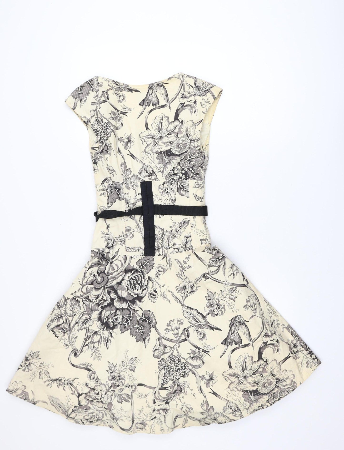 Karen Millen Women’s Beige Floral Fit & Flare Dress Size 8