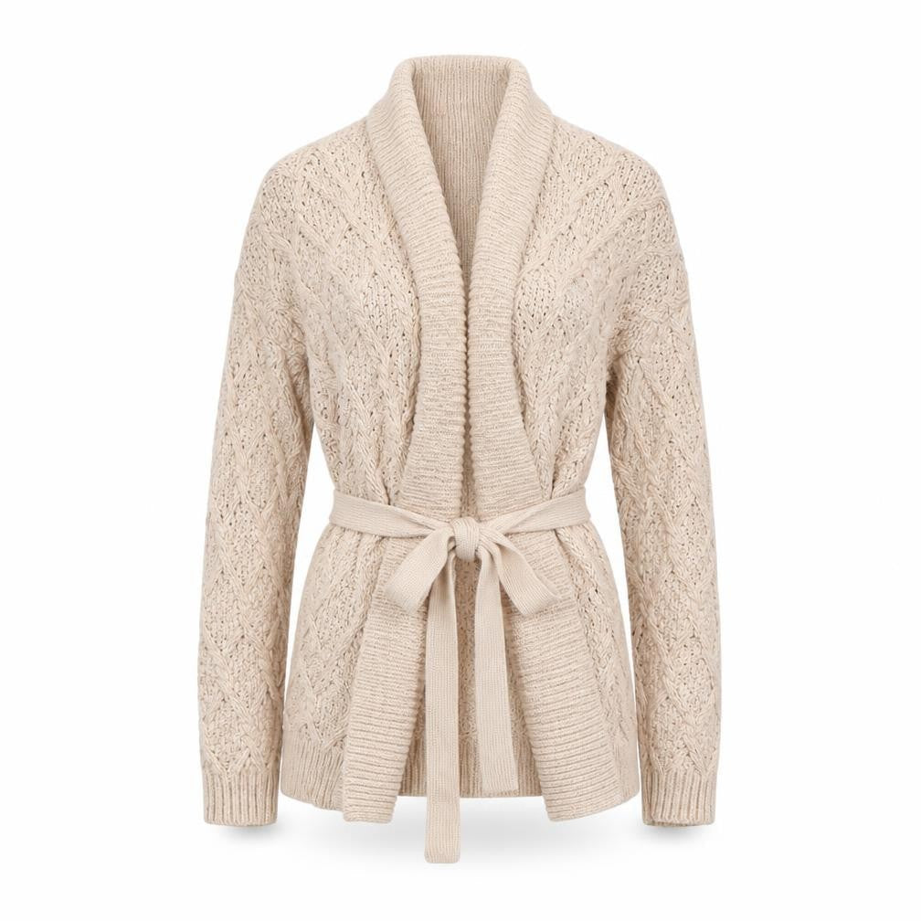 Great Plains Women’s Beige Cable-Knit Cotton Belted Cardigan XS