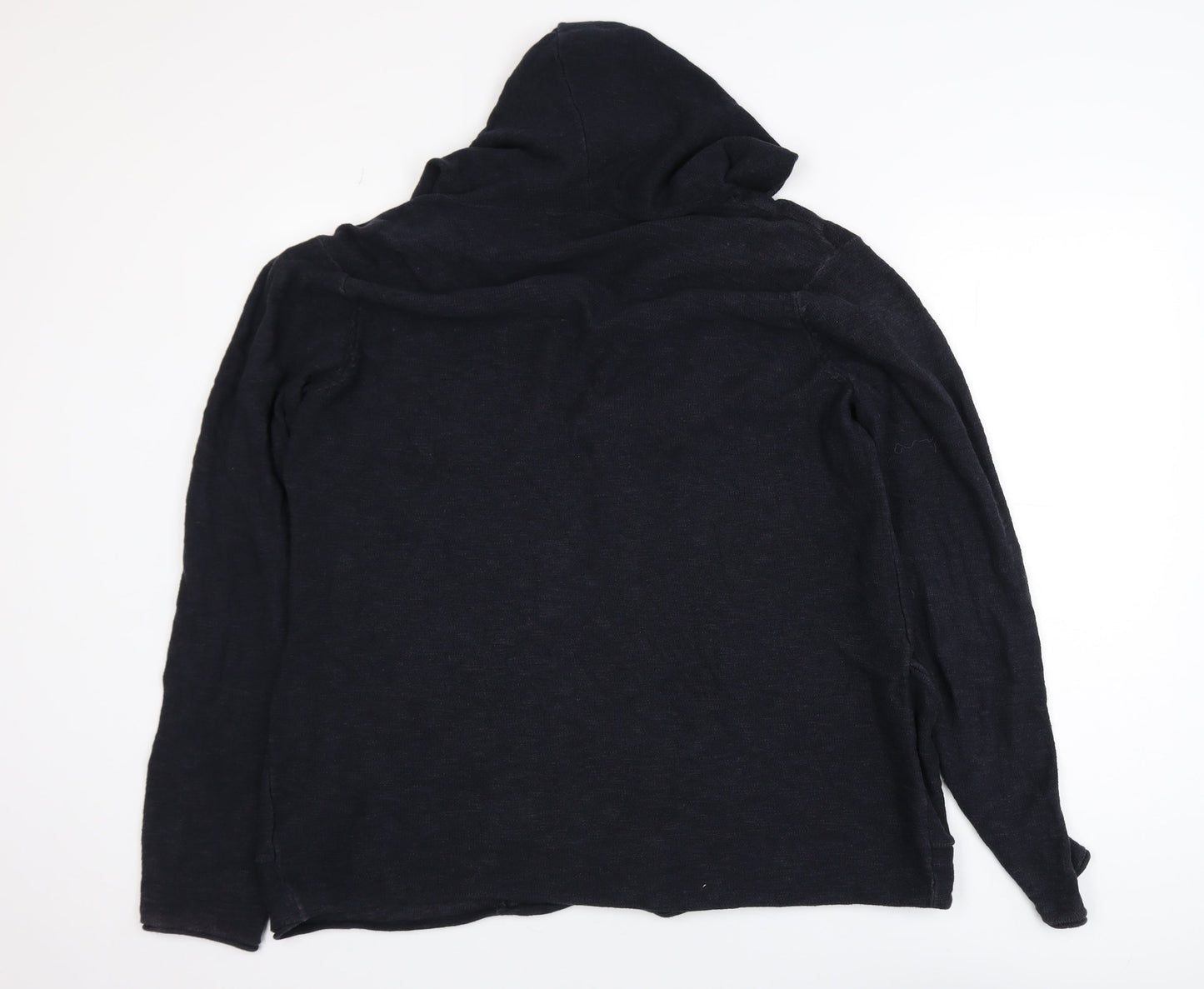 Review Womens Black Cotton Knit Cardigan L Hooded Open Front
