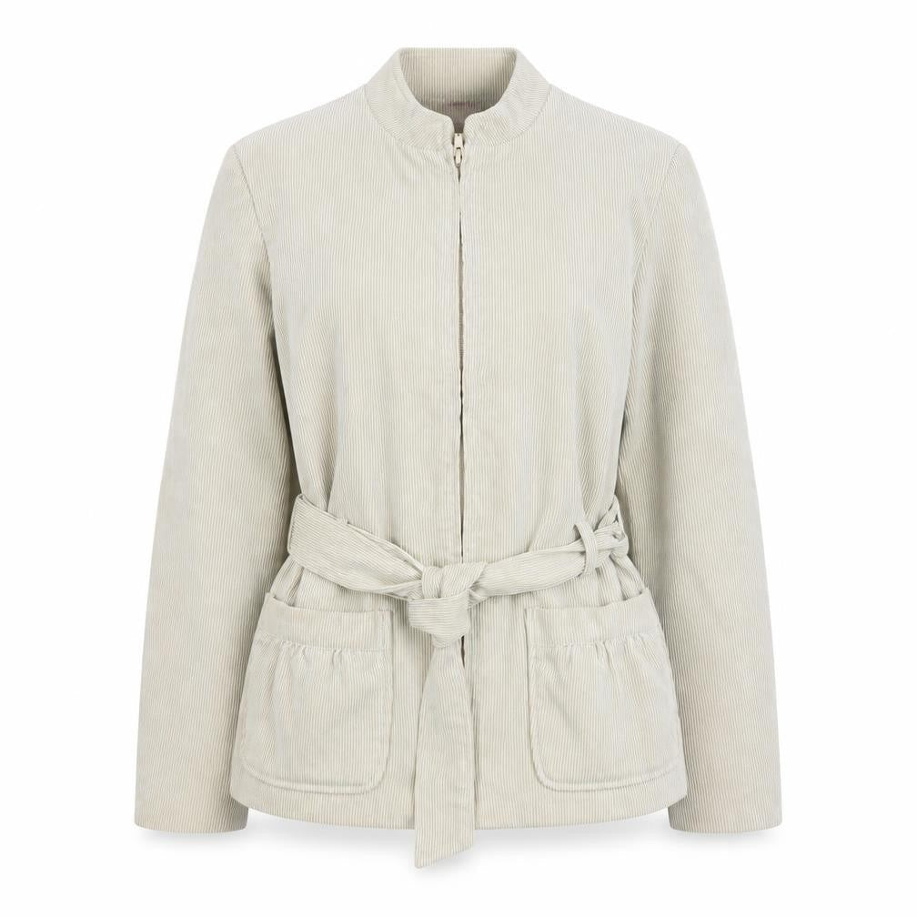 Bonmarché Women Beige Corduroy Belted Zip Jacket Size 12