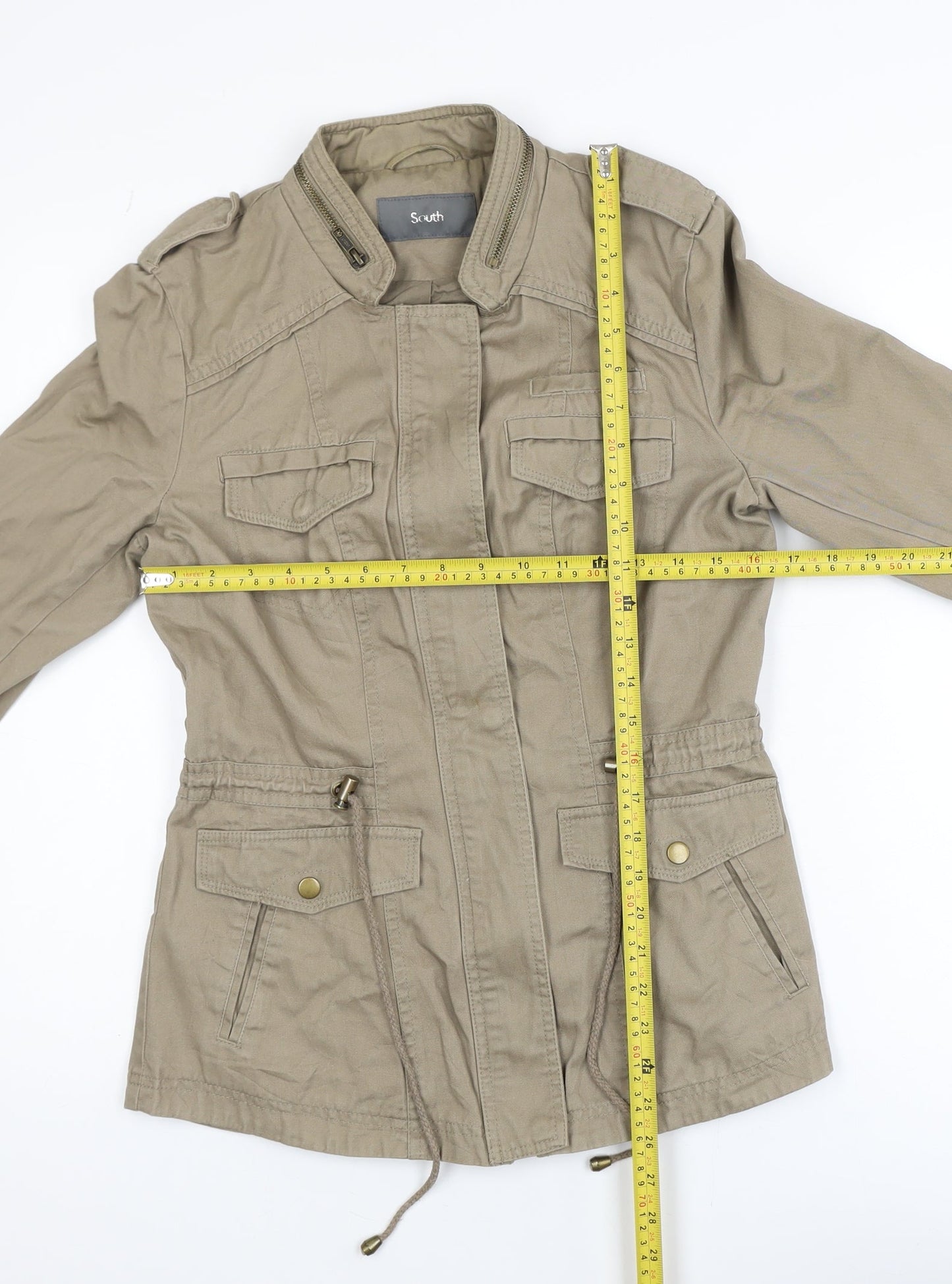 South Women's Beige Cotton Military Jacket Size 8