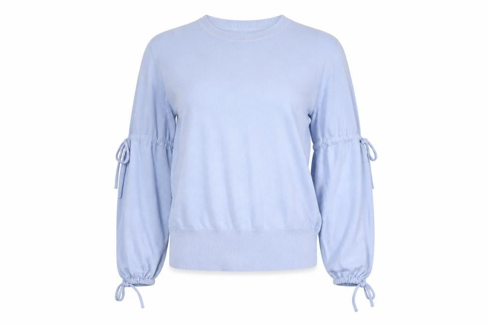 Front view of Marks & Spencer Women’s Blue Crew Neck Long Sleeve jumper, size UK 16