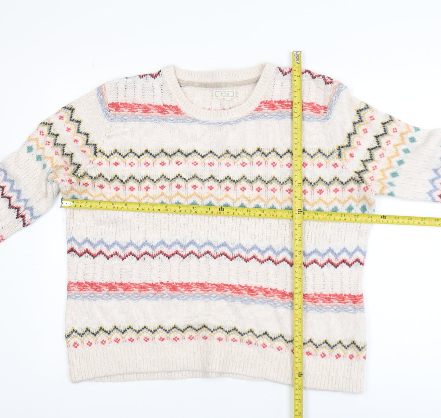 Fat Face Womens Ivory Fair Isle Jumper Size 14 Knit Pullover
