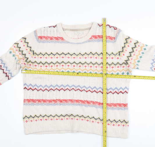 Fat Face Womens Ivory Fair Isle Jumper Size 14 Knit Pullover