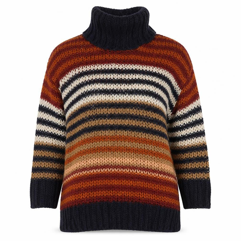 Front view of Warehouse Women’s Multicoloured Roll Neck Chunky Knit Jumper UK 10