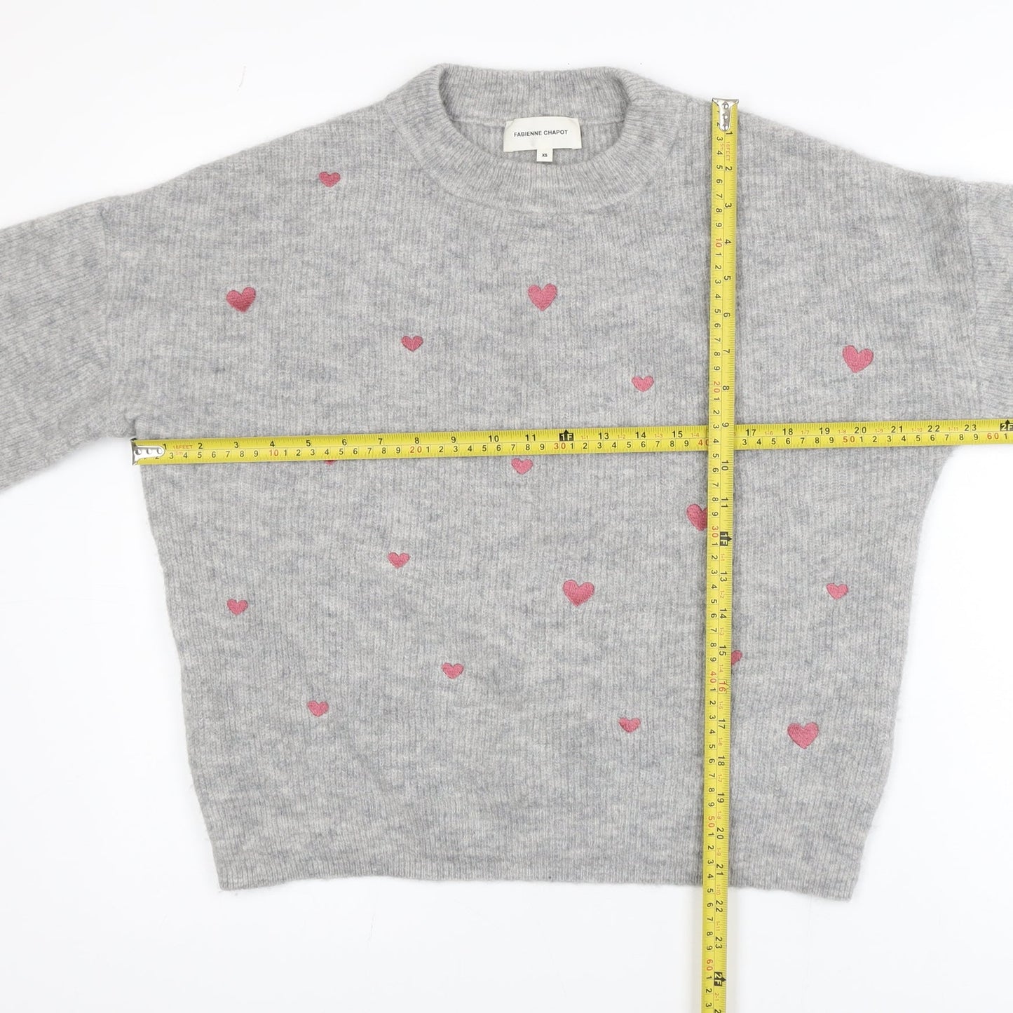 Fabienne Chapot Women's Grey Heart Knit Pullover Jumper XS