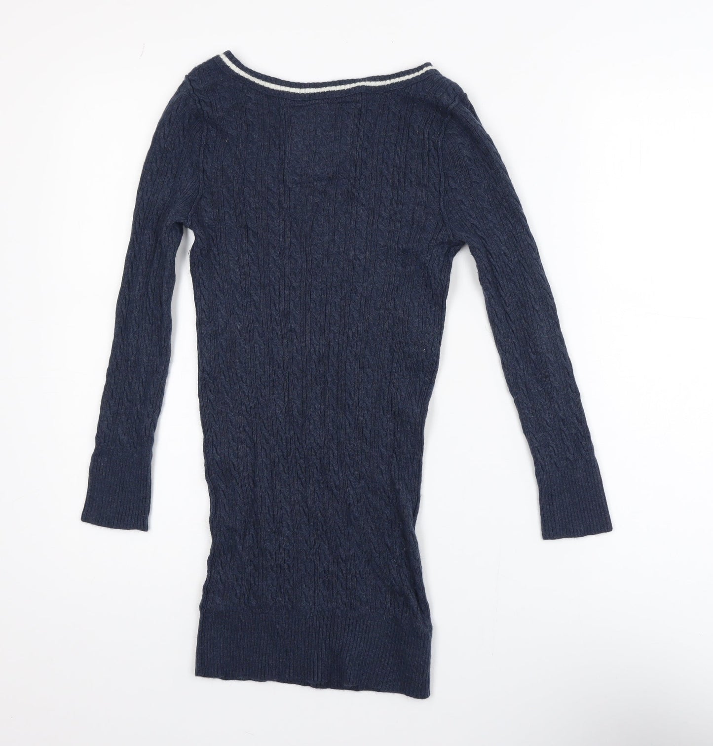 Abercrombie & Fitch Men's Blue Cable-Knit V-Neck Jumper Size L