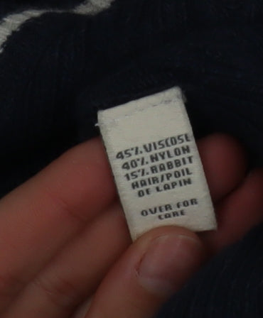 Abercrombie & Fitch Men's Blue Cable-Knit V-Neck Jumper Size L