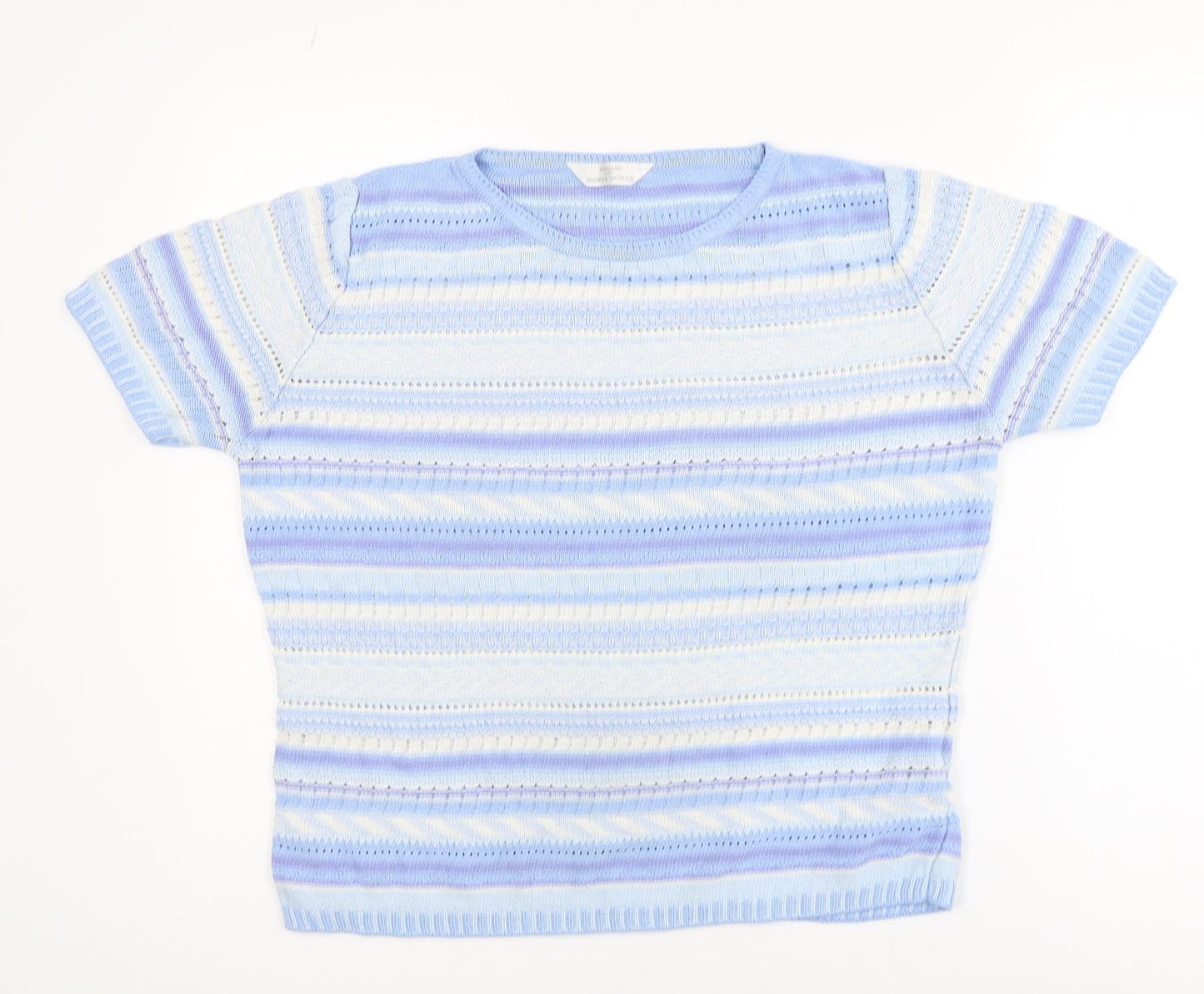 Marks and Spencer Women Blue Striped Knit Short Sleeve Top UK 16
