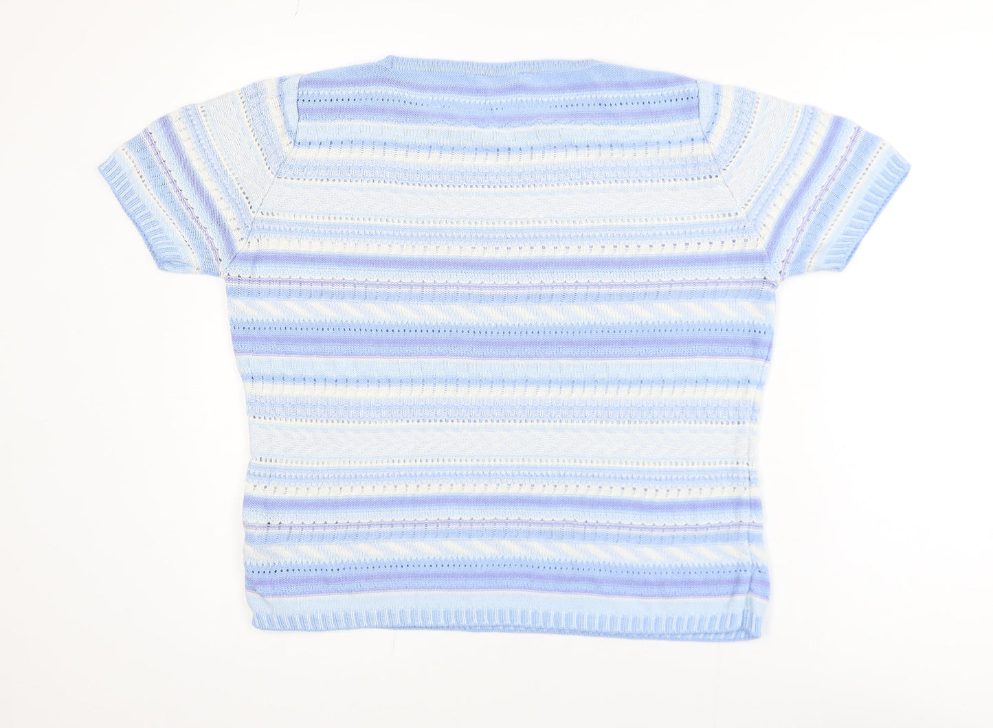 Marks and Spencer Women Blue Striped Knit Short Sleeve Top UK 16
